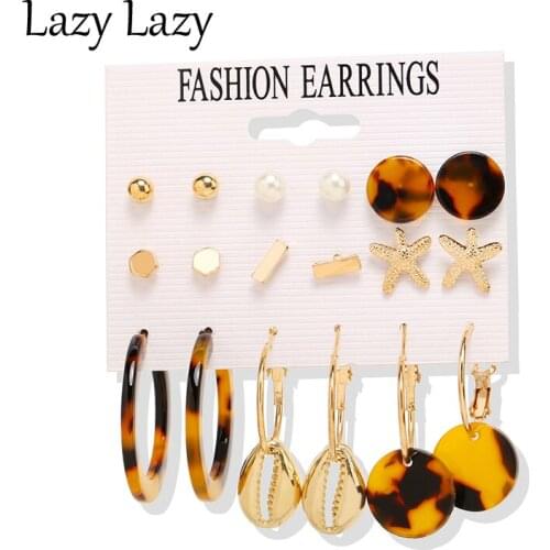 Vintage Acrylic Shell Studs Statement Earrings For Women Fashion Jewelry Korean Metal Pendant Gold Geometric Earring 2021 New