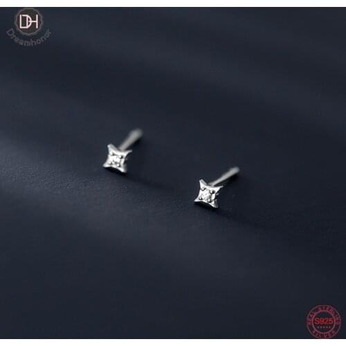 Dreamhonor 925 Sterling Silver Single Zircon Star Stud Earrings Wholesale Women Fashion Jewelry