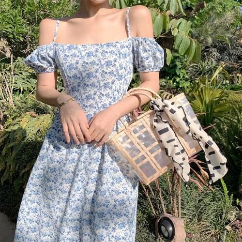 Women Long Floral Slip Dress Summer 2021 Runway Retro Elegant Boho Vintage Korean Fairy Casual Beach Vacation Party Night Dress