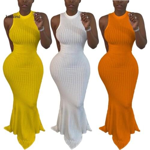 Women Casual Solid Bodycon Maxi Dress Sleeveless Evening Party Robes Elegant Formal Dress