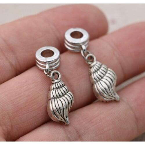 10pcs Antique Silver Plated Shell Charms Beads Dangle for Bracelet Jewelry Making Accessories Findings Craft DIY 5mm