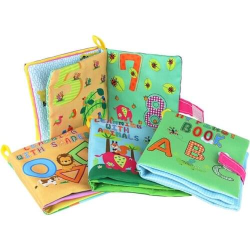 4pcs Baby Soft Cloth Books Rustle Sound Infant Books Quiet Books Educational Stroller Rattle Toys for Newborn Baby 0-12 Month