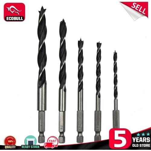 5pcs 1/4 4/5/6/8 10mm Hexagonal Handle Three Pointed Woodworki Drill Bit Set Woodworking Hole Reaming Power Tool