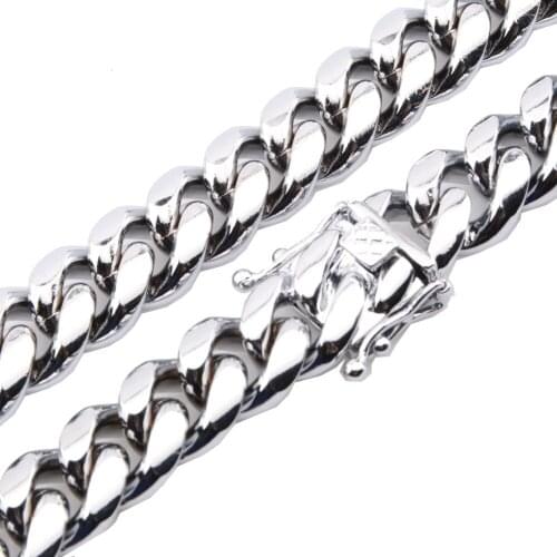 7-40" High Polished Silver Color Miami Curb Cuban Link Chain For Men 12mm Necklace Or Bracelet Biker Jewelry Stainless Steel