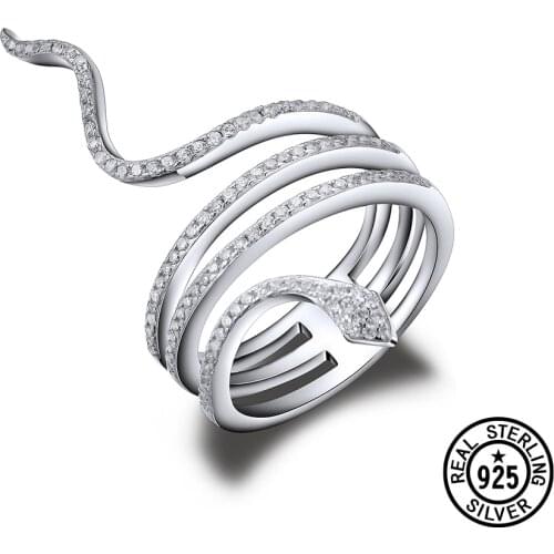925 Sterling Sliver Rings For Women Snake Animal Stackable Clear Zircon Circle Special Trendy Rings Party Punk Jewelry