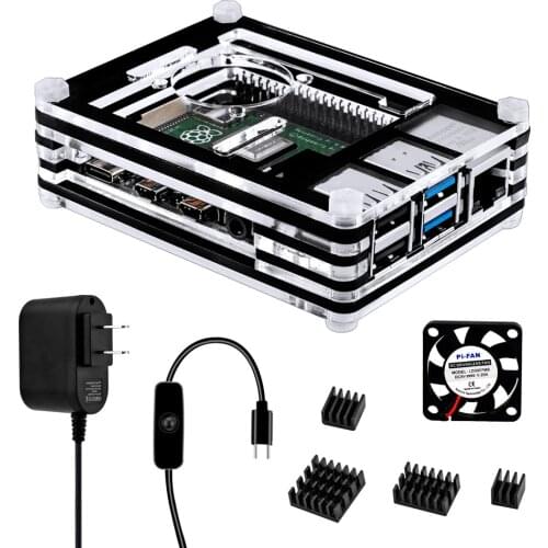 9 Layer Acrylic Case for Raspberry Pi 4 Transparent Box Shell with Cooling Fan Protect Cover for Raspberry Pi 4 Model B