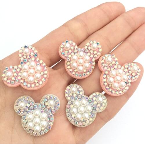 20pcs/lot Padded Rhinestone & Pearl Bear Applique for DIY Clothes Patch Hat Shoes Headwear Hair Clips Decor Patches Sew Patch