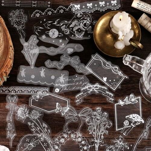 White Fantasy Series Lace Flowers Astrolabe PET Stickers package DIY diary Bullet Journal decoration sticker album scrapbooking