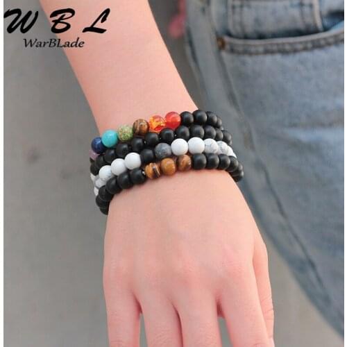 Bracelet Natural Stone 7 Chakra Black Frosted White Turquois Beads Bracelets Energy Beads Yoga Wristband For Men Women