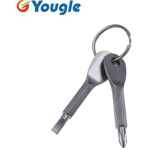 YOUGLE 2Pcs Stainless Steel Multi Tools Key Ring EDC Screwdriver Set Pocket Outdoor Tool Set Multitool Keychain Sliver Black