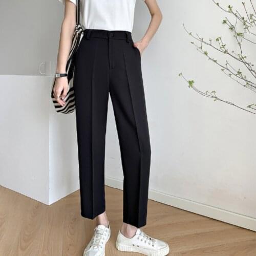 Pants Women High Waist Classic Korean Style Solid Color Zip Elegant Office Suit Womens Classic Pants Slim Ankle-Length Trouser