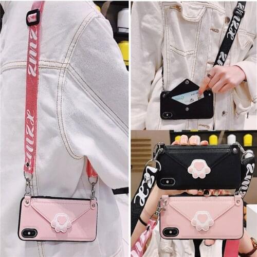 Phone Case Wallet For iphone11 12 pro MAX X XR XS Cat Claw PU Leather Card Slot For iphone 6s 7 8 Plus With Shoulder Strap Cover