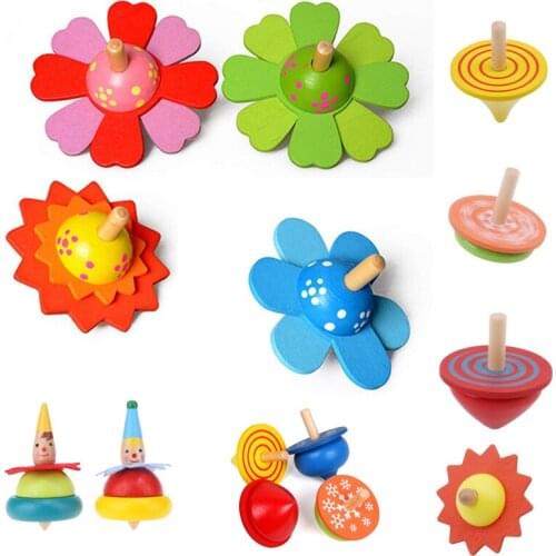 Spinning Top Children Classic Toys Flower Wooden Spinning Top Traditional Intelligence Development Educational Wooden Kid Toy