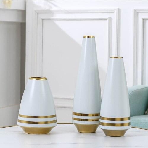 Modern Tabletop Gold Art Vase Ceramic Cylinder Vase Home Decor Vase For Home Decoration