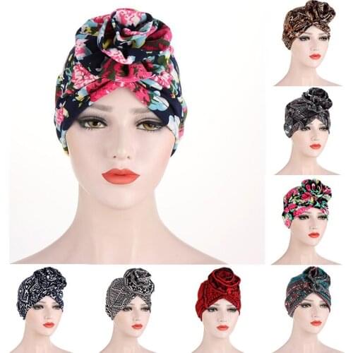 Boho Print Bow-tie Turban Hat Muslim Women Inner Hijabs Bonnet India Wrap Head Scarf Ready To Wear Hijab Caps Ladies Headscarf