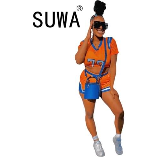 Cool Girl BF Style Basketball 2 Piece Sets Womens Outfits Summer Pullover Crop Tops Biker Shorts Casual Outfits Wholesale Cloth