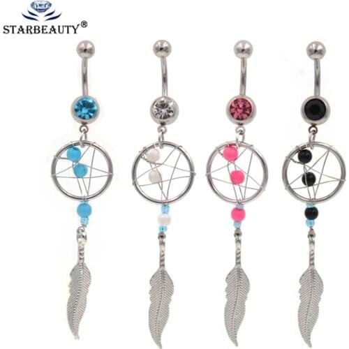 Dream Catcher belly button piercing 14G 4 Color Surgical Stainless Steel Choice Belly button rings Long Piercing Jewellery