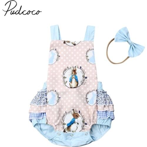 2019 Baby Summer Clothing Newborn Infant Baby Girl Boy Bunny Bodysuit Sleeveless Cartoon Jumpsuit+Headband 2Pcs Clothes Outfit