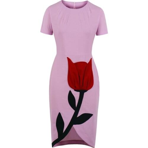 Short Sleeve Light Purple Pencil Dress VD1919 2021 Hepburn Bodycon Floral Patchwork Women Vintage Party Summer Dress