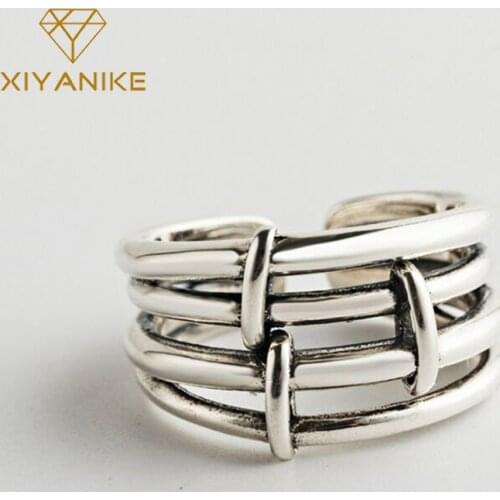 XIYANIKE 925 Sterling Silver Creative Geometric Opening Rings for Women Girl Charming Punk Party Wedding Jewelry Gifts