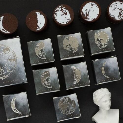 Round Moon Phase Stamp Creative Vintage Wooden Rubber Stamp for Scrapbooking Diy Printing Envelop Letter Decoration