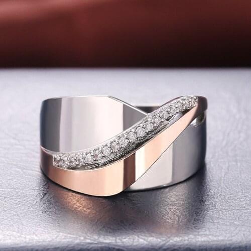 Fashion Atmosphere Two-Color Cross Inlaid Zircon Rings for Women/Men Party Geometric Ring Charm Gift Trend Jewelry Wholesale