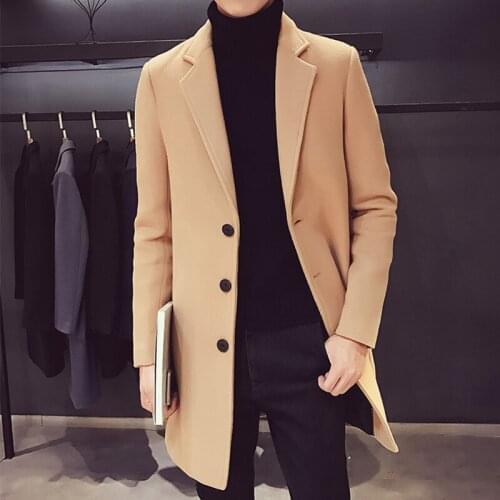 Fashion Men Wool & Blends Mens Casual Business Trench Coat Mens Leisure Overcoat Male Punk Style Blends Dust Coats Jackets