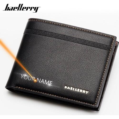 2020 Men Wallets Name Engraving Short Card Holder Male Purse High Quality Brand PU Leather Wallet For Men