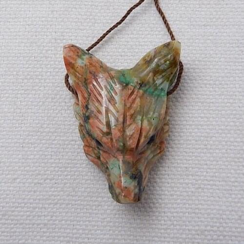 Natural Stone Chrysocolla Handcarved Wolf Head Necklace Pendant 35x26x13mm 13.7g Fashion Jewelry For Man Pendant Accessories