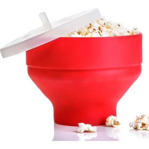 New Hot Silicone Popcorn Maker Microwave Popcorn Bucket Foldable Popcorn Bucket Poppers Bowl DIY Popcorn Maker Large with Lid