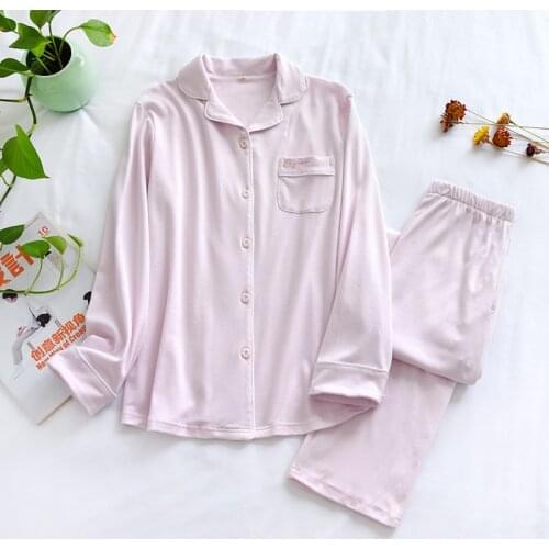 New Autumn and Winter Pure Cotton Couple Pajamas Suit Spring and Autumn Womens Long-sleeved Simple Home Service Men