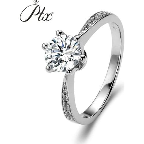 1.0 Carat D Color Moissanite Stone 925 Sterling Silver Solid Six Claw Prongs Moissanites Diamond Engagement Wedding Ring