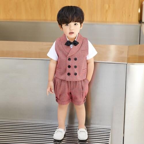 Toddler Boys Clothes Suits Childrens Clothes Sets Blouse + Vest + Pant + Bow Tie Formal Outfits Children Birthday Party Dress
