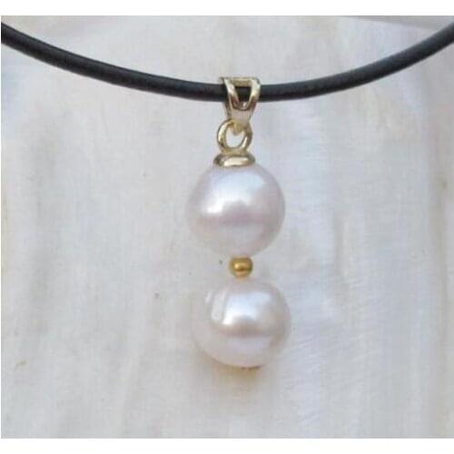 HUGE NEW AAA 10MM CHARMING SOUTH SEA PEARL PENDANT +leather NECKLACE 18inch