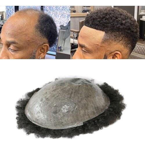 Brazilian Human Hair Mens Toupee Afro Curly Short Hair Mens Wig 8x10inch Mens Hair Systems Hairpiece