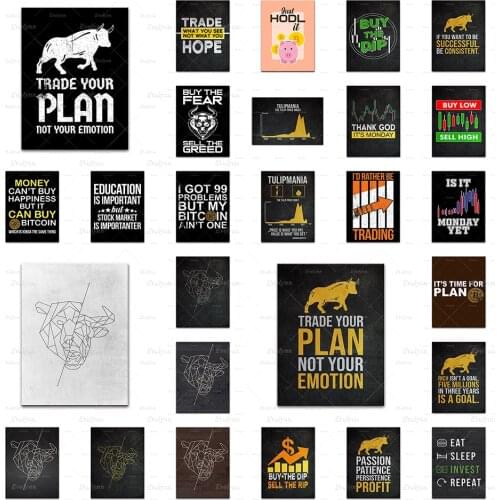 Bull And Bear Stock Market Quote Poster And Print Modern Office Home Decor Finance Bitcoin Stock Trading WallArt Canvas Painting