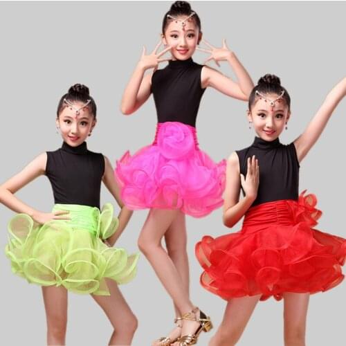 Latin Dance Dress For Girls spandex Top&Skirt Dance Wear Vestido De Baile Latino Kids Dance Costumes Practice/Competition Dress