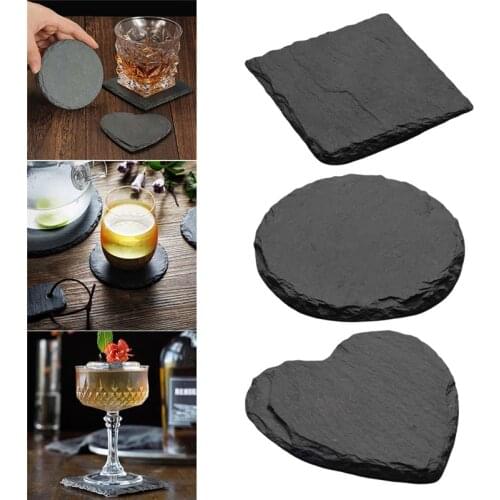 1pc Natural Slate Drink Coasters Bowl Pad Handmade Insulation Placemats Table Padding Cup Mats Kitchen Decoration Accessories