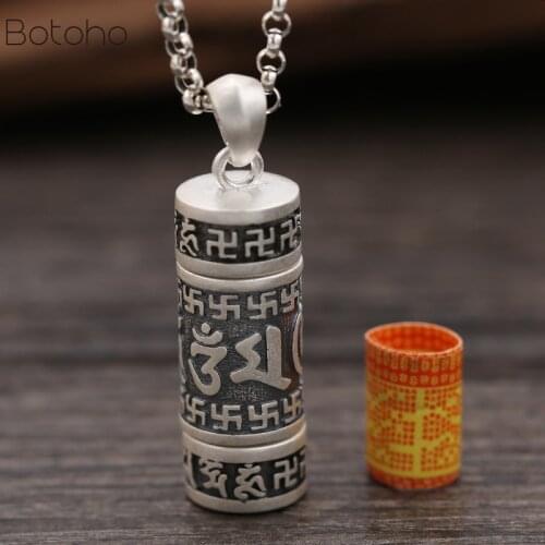Real S990 Silver colour Sterling Necklace Tibetan Buddha Pendant Amulet Thai silver colour swastika mantra hollow out pendant