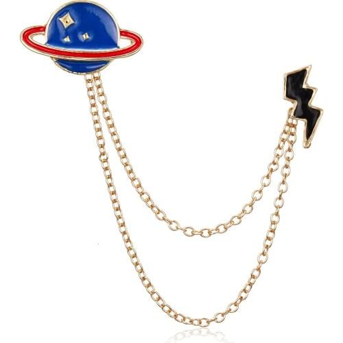 RINHOO Man Suit Shirt Collar Tassel Chain Lapel Pin Brooch Planet Dolphin Badge Pins Wedding Dress Party Dance Accessories