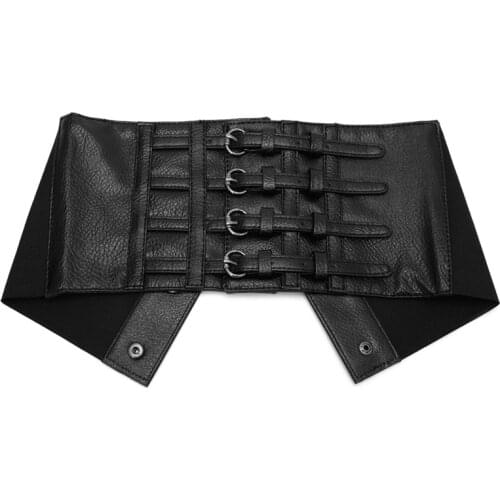 Retro Lady Waist Shape Corset Wide Elastic Faux Leather Belt Stretch Waistband