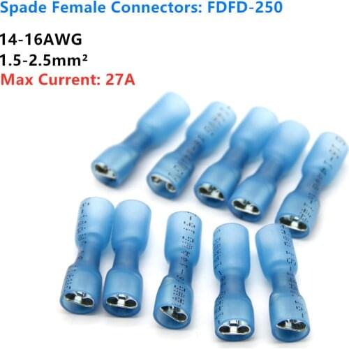 SWILET 25Pcs Blue Female Insulated Spade Crimp Terminal Connector For 1.5-2.5mm Electrical Wire Cable Connection