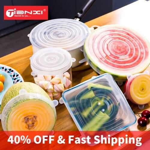 TIANXI 6 Pcs/Food Silicone Cover Cap Food Wrap Bowl Pot Lid Reusable Stretch Lids Kitchen Accessories