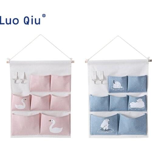 Fabric storage bag wall hanging type cute large-capacity household dormitory door and sundries receiving hanging bag