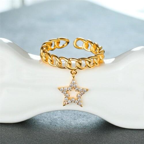 Trendy Female White Crystal Adjustable Ring Charm rose gold color Wedding Rings For Women Dainty Star Pendant Engagement Ring