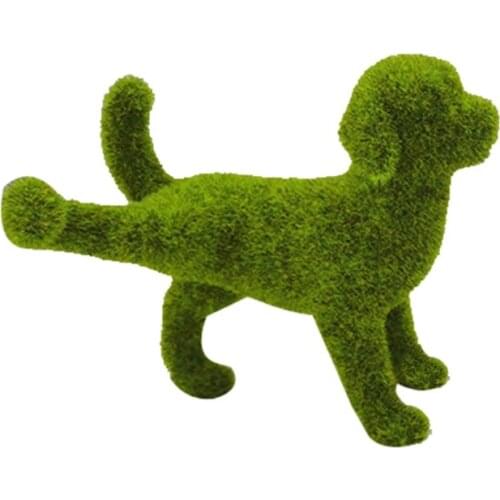 Outdoor Courtyard Green Fuzzy Flocked Dog Statues Artificial Moss Grass Cute Puppy Animal Figurines Sculptures Home Garden Lawn