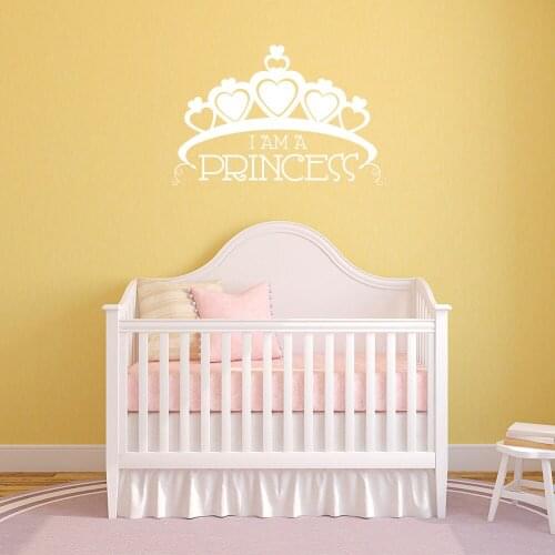 Girls Bedroom Decor Princess Crown Vinyl Wall Decal Princess With Hearts Removable Wall Stickers Baby Room Vinyl Murals
