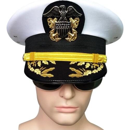 Captain Hat White Warship Sailor Big Brim Gorra Navy Officer Cap Eagle Badge Visor Hats Men Marines Military Accessories Caps