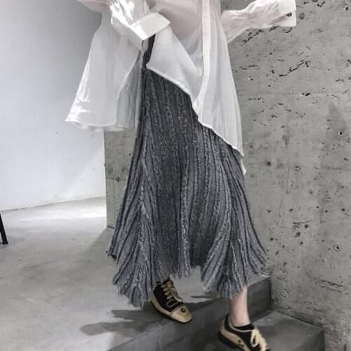 New Vintage Autumn Long Knitted Skirt Women Winter Irregular Harajuku Knit Pleated Skirts Female Streetwear Maxi Faldas Mujer