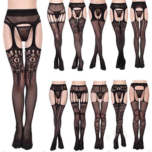 Women Sexy Fishnet Garter Belt Thigh-High Tights Lace Suspender Pantyhose